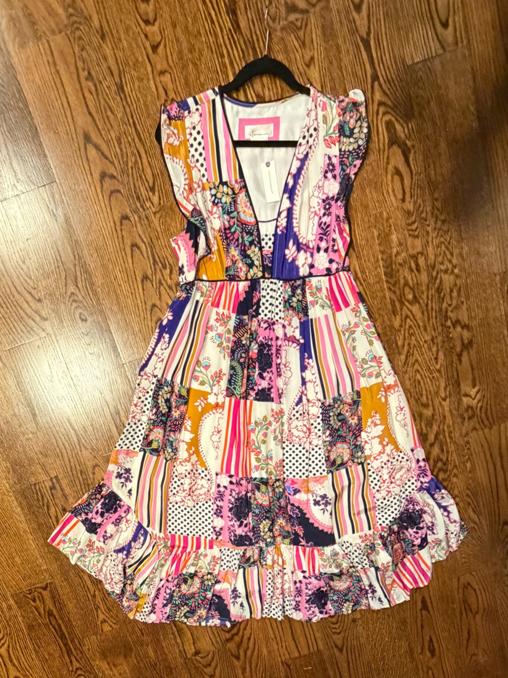 NWT Anthropologie Patchwork Floral Stripe Circle Skirt - Pink, Purple & Mustard